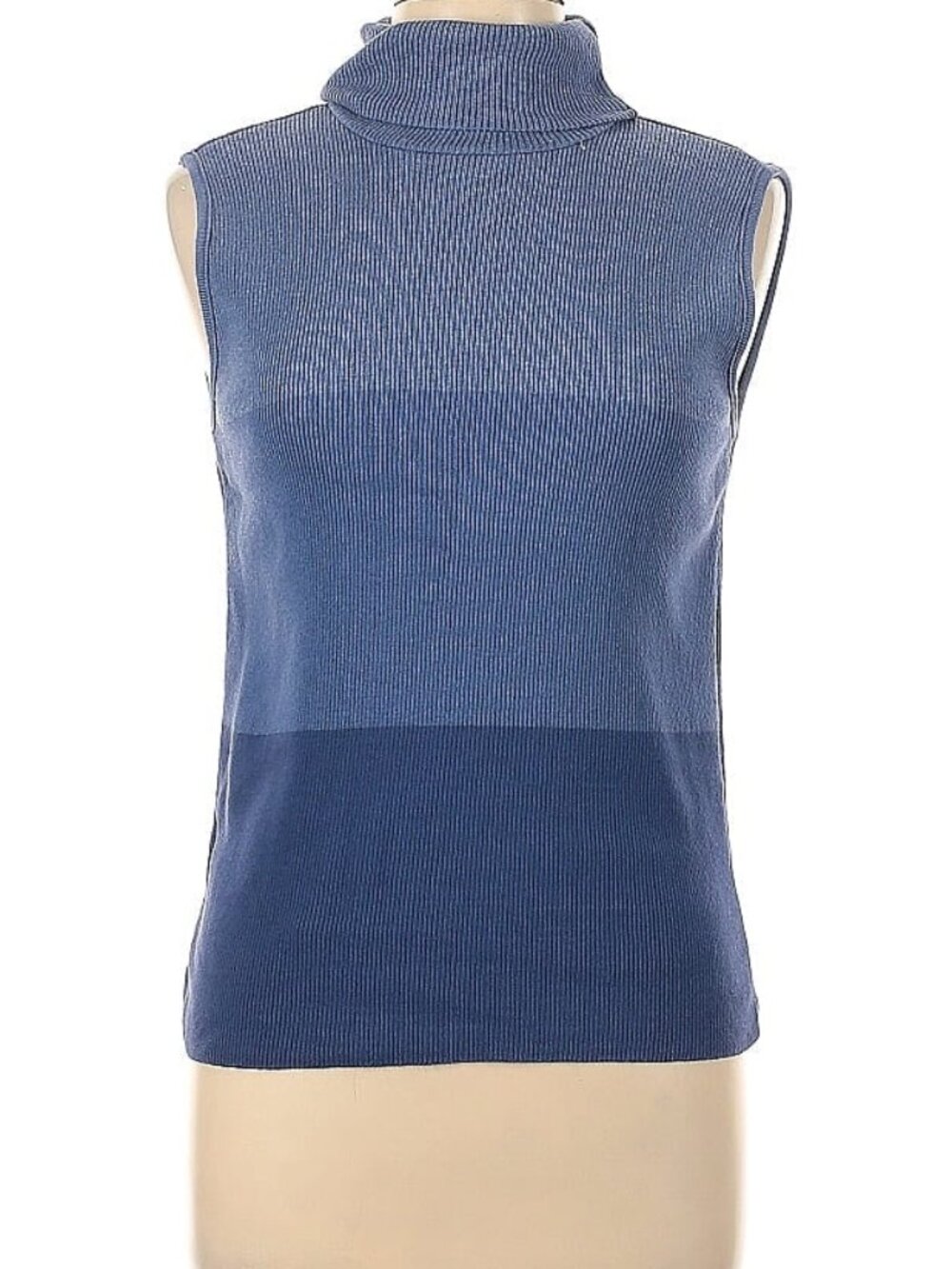 VINTAGE sleeveless turtleneck top blue gradient colorblock stretch